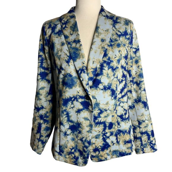 LOGO Lori Goldstein Jackets & Blazers - LOGO Julia Tie Dye Unlined Blazer XS Blue Ponte Knit Button Stretch Pockets NEW